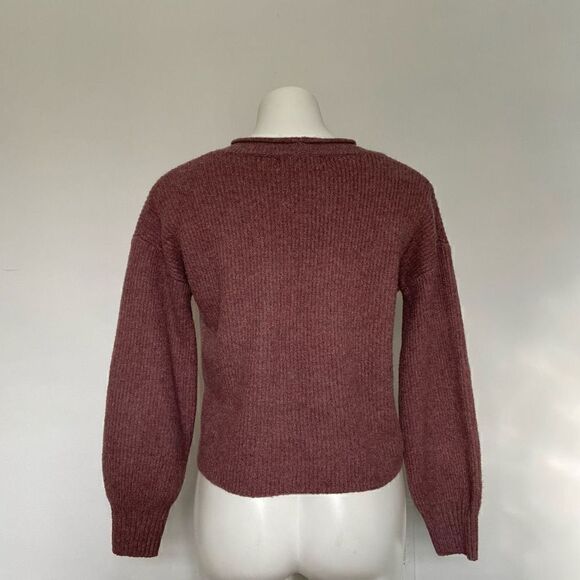 Pink Rose Ribbed Puff sleeve fuzzy mauve sweater - Picture 3 of 7